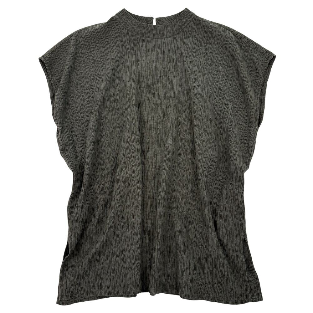 Eileen Fisher Crinkle Tencel Blend Boxy Tunic Top Olive Green Minimalist Size S